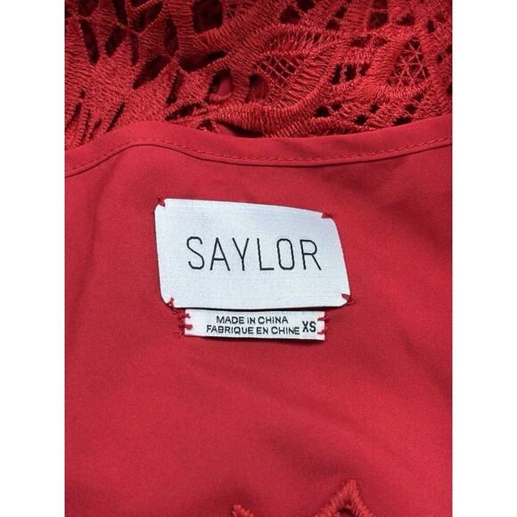 Saylor Pippa One Shoulder Dress Red XS Lace Mini Cocktail Sheer 3/4 Sleeve - Picture 7 of 16